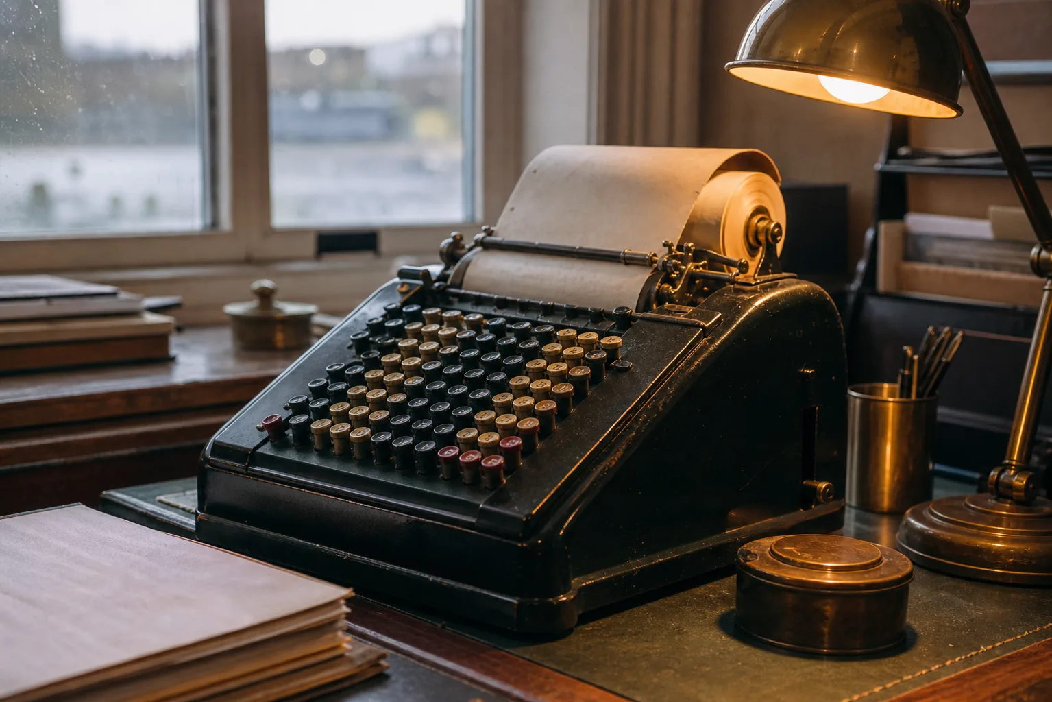Vintage adding machine on a desk