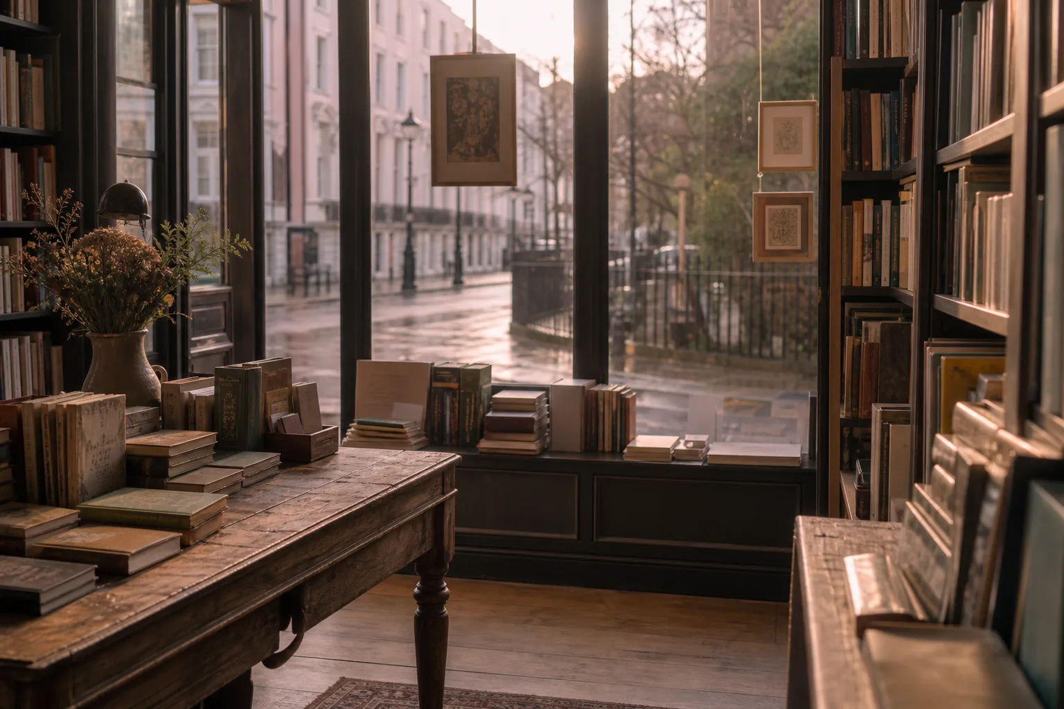 Quiet Brighton bookshop interior corner