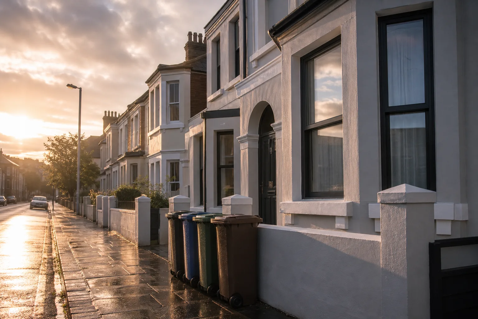 Lewes Road terrace with wheelie bins on the pavement