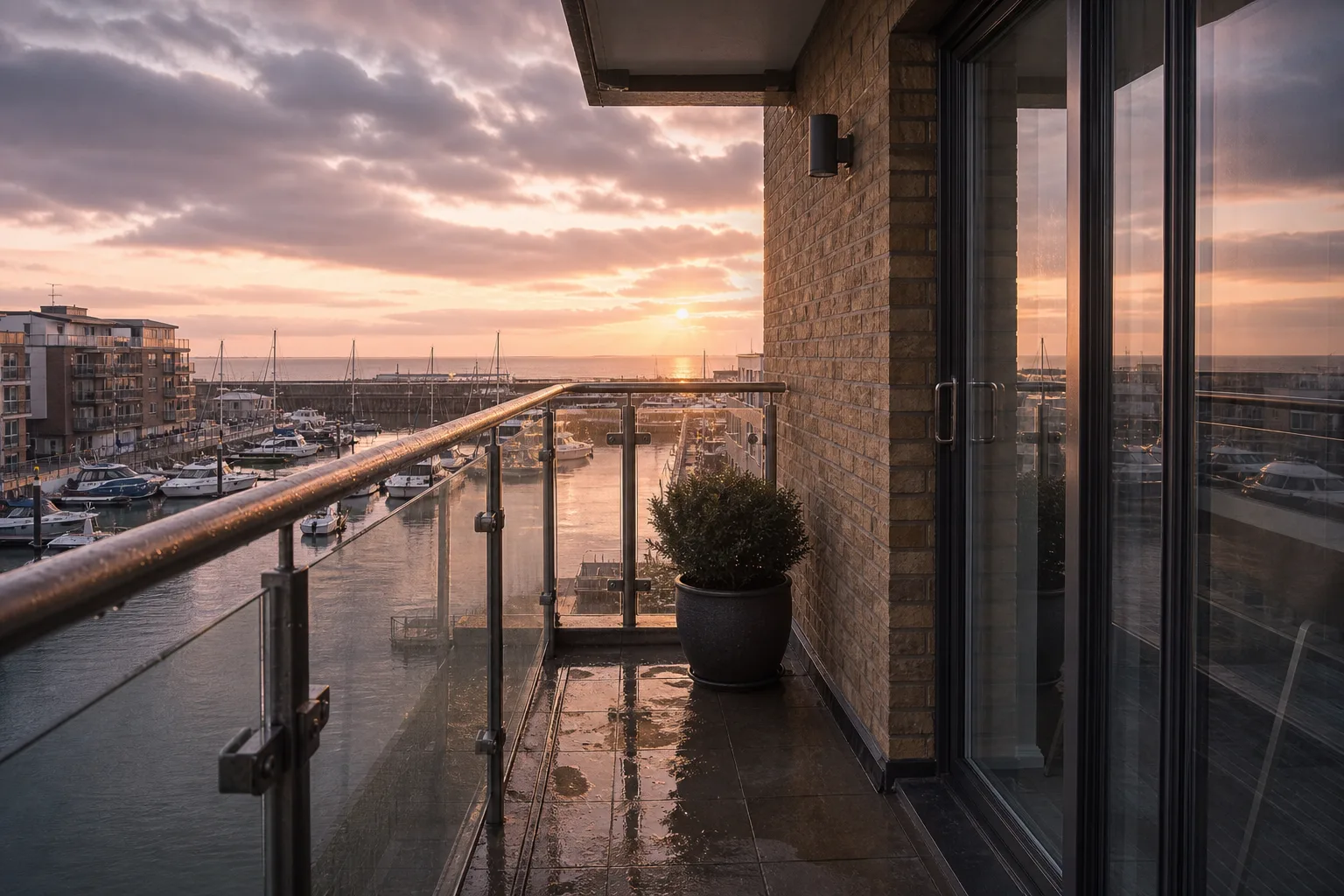 Brighton Marina apartment balcony overlooking the harbour basin