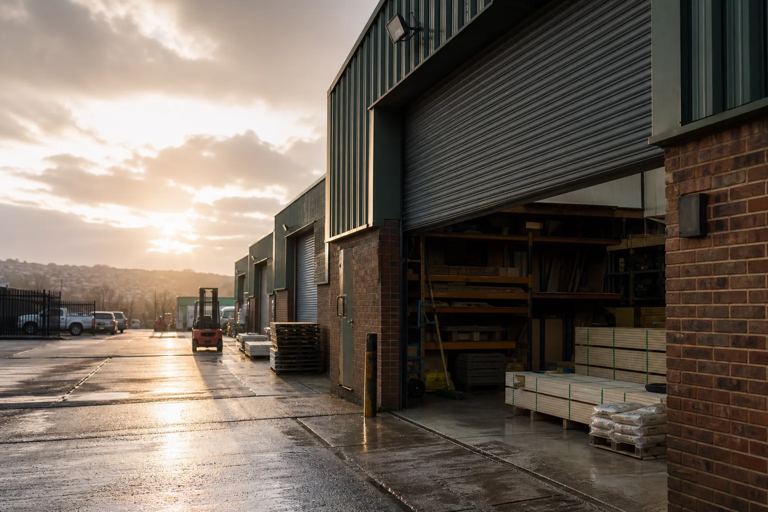 Hollingbury trade-counter industrial unit with roller shutter half open