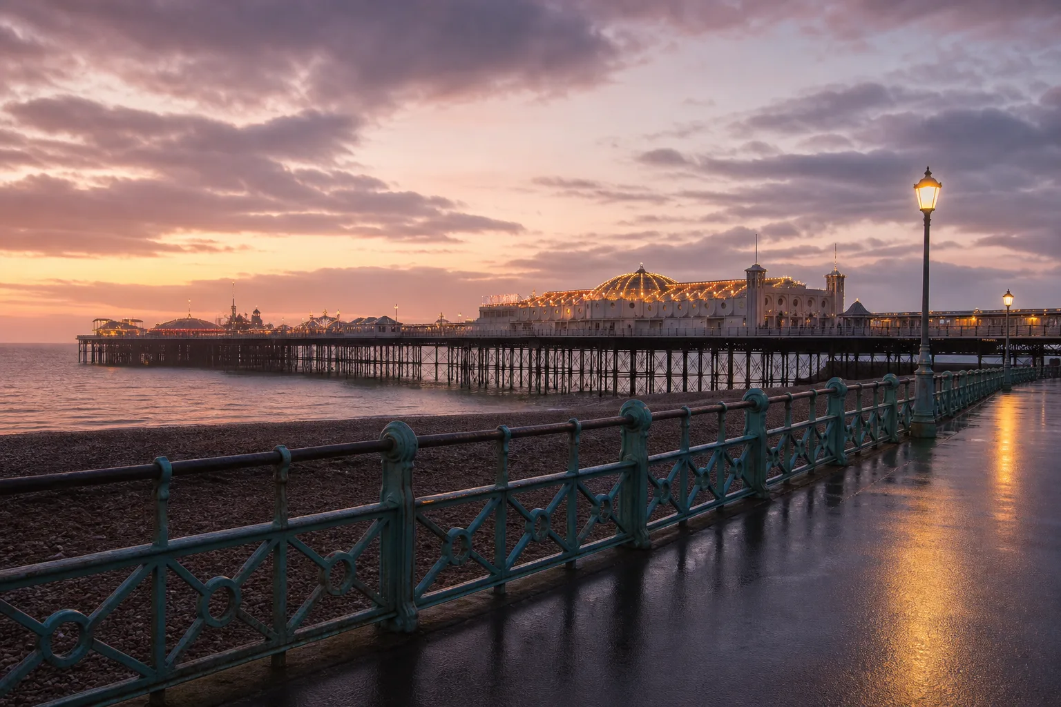 Brighton Palace Pier at dusk from Madeira Drive